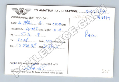 Pohlednice Velká Británie QSL karta Spitfire RAF 1991 (M34478)
