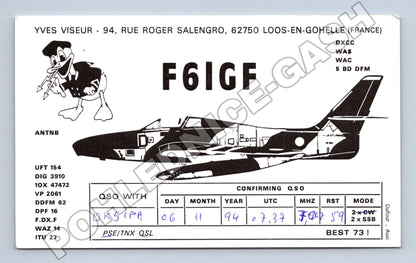 Pohlednice Francie QSL karta letadlo F-86 Sabre 1994 (M34479)