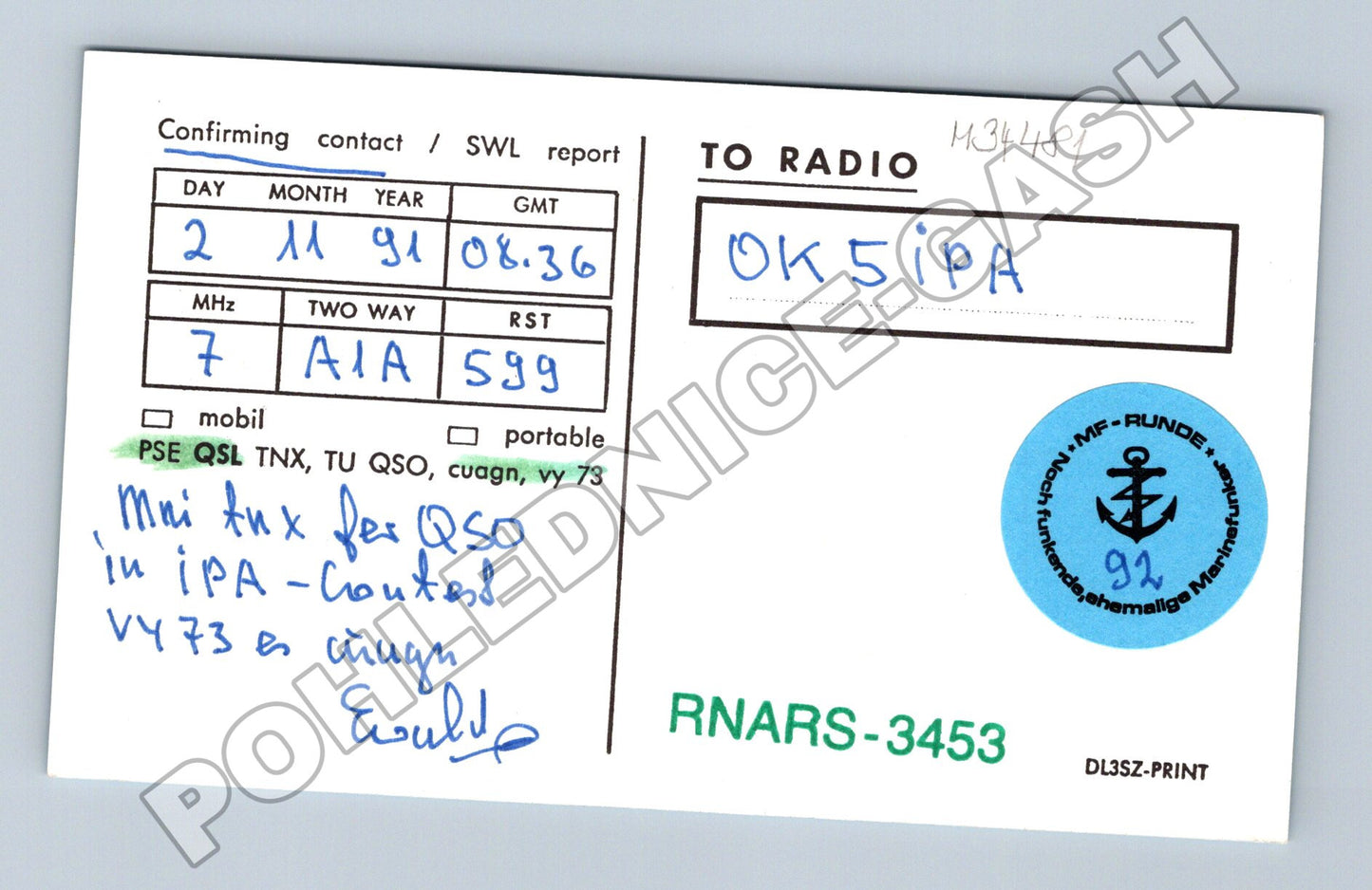 Pohlednice Německo amatérská radiostanice DJ2ZZB 1991 (M34481)