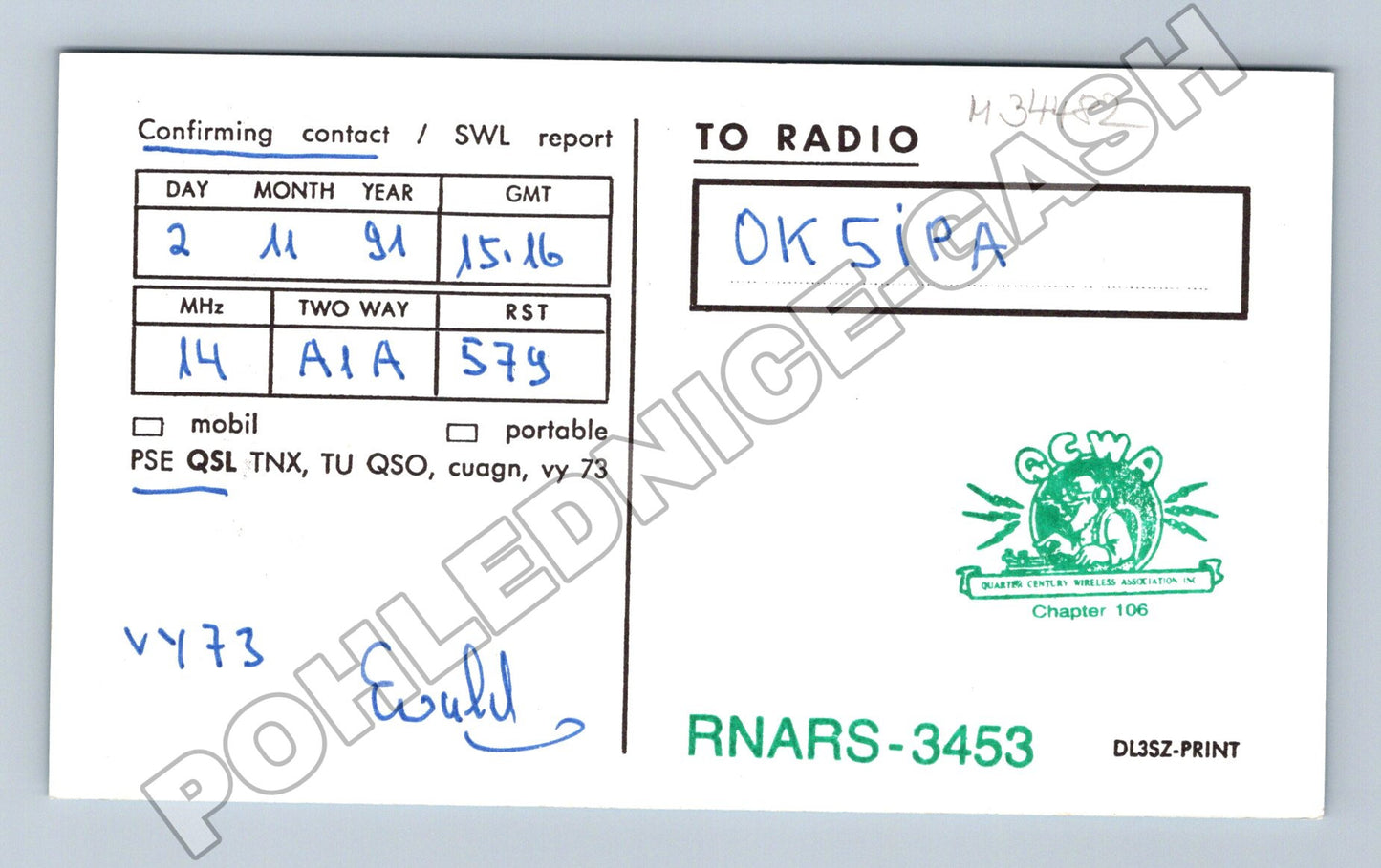 Pohlednice Německo QSL karta DJ2ZB 1991 (M34482)