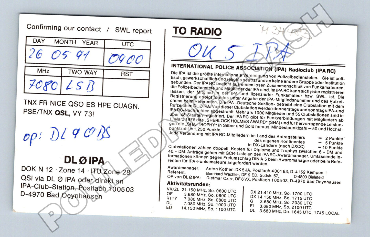 Pohlednice Německo radioamatérská QSL karta IPA 1991 (M34483)