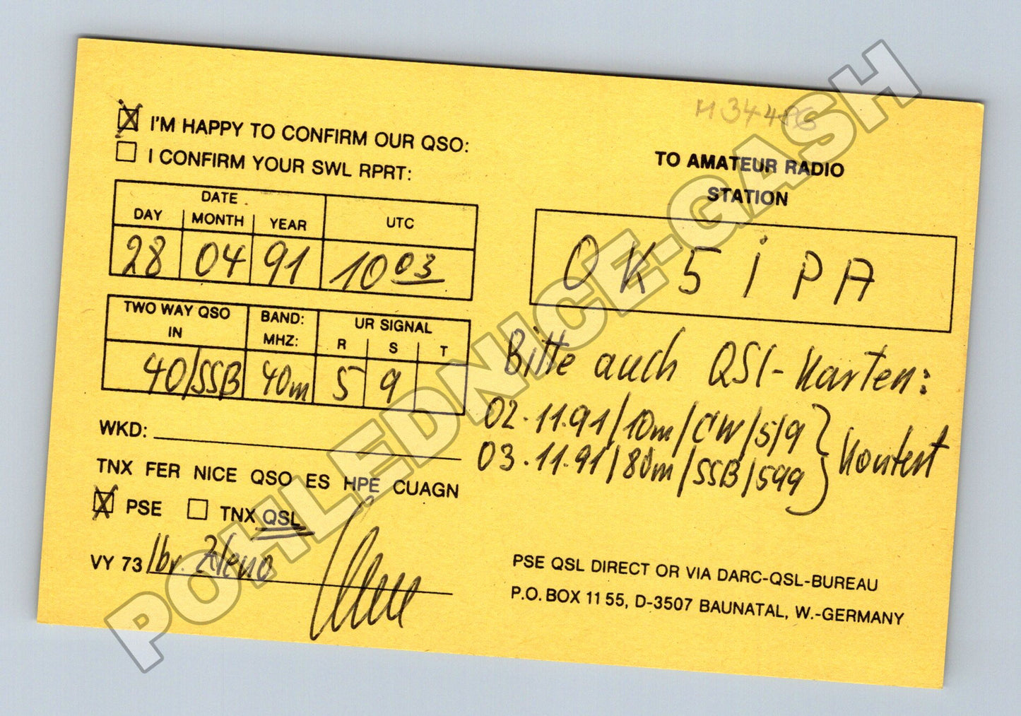 Pohlednice Německo QSL karta radioamatér Grossenwiehe 1991 (M34486)