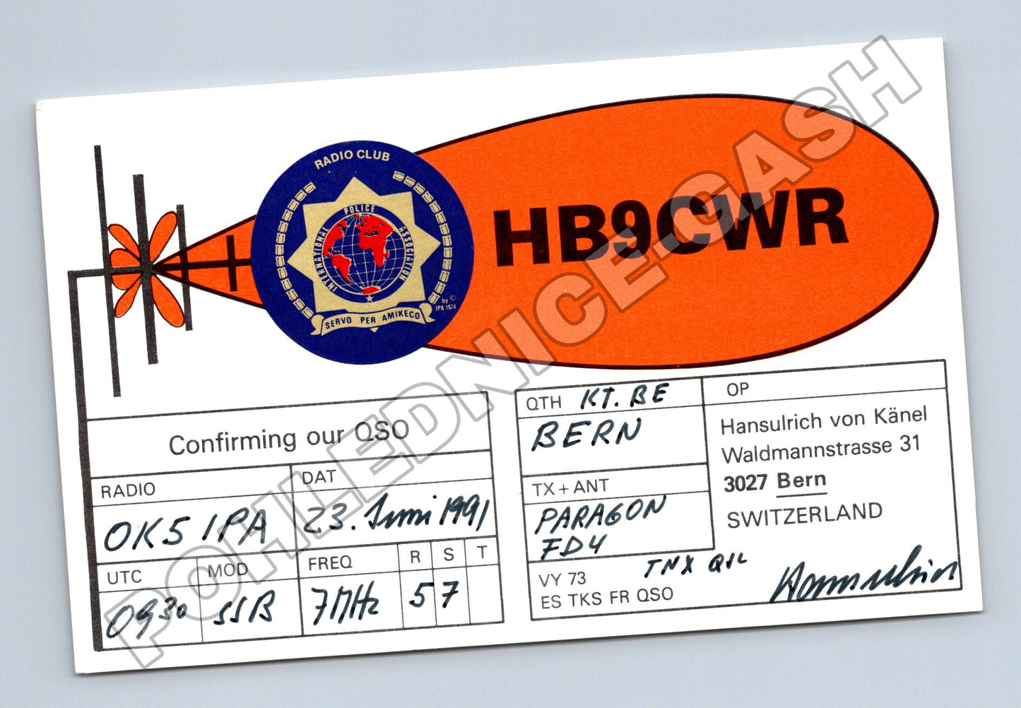 Pohlednice Švýcarsko Bern radio QSL 1991 (M34487)