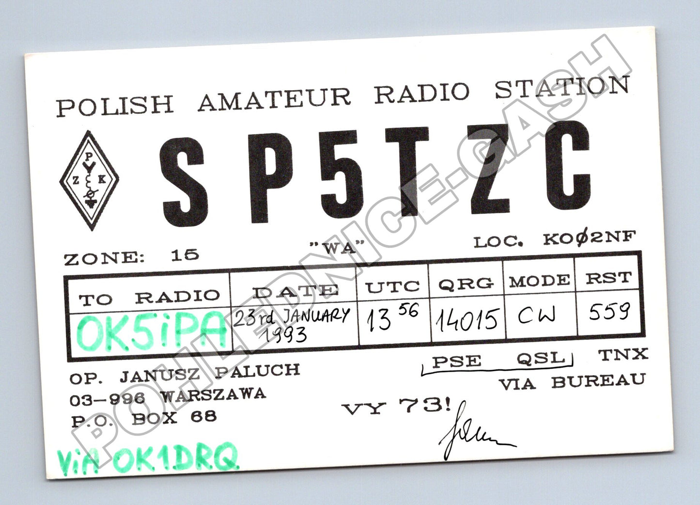 Pohlednice Polsko SP5TZC QSL karta 1993 (M34490)