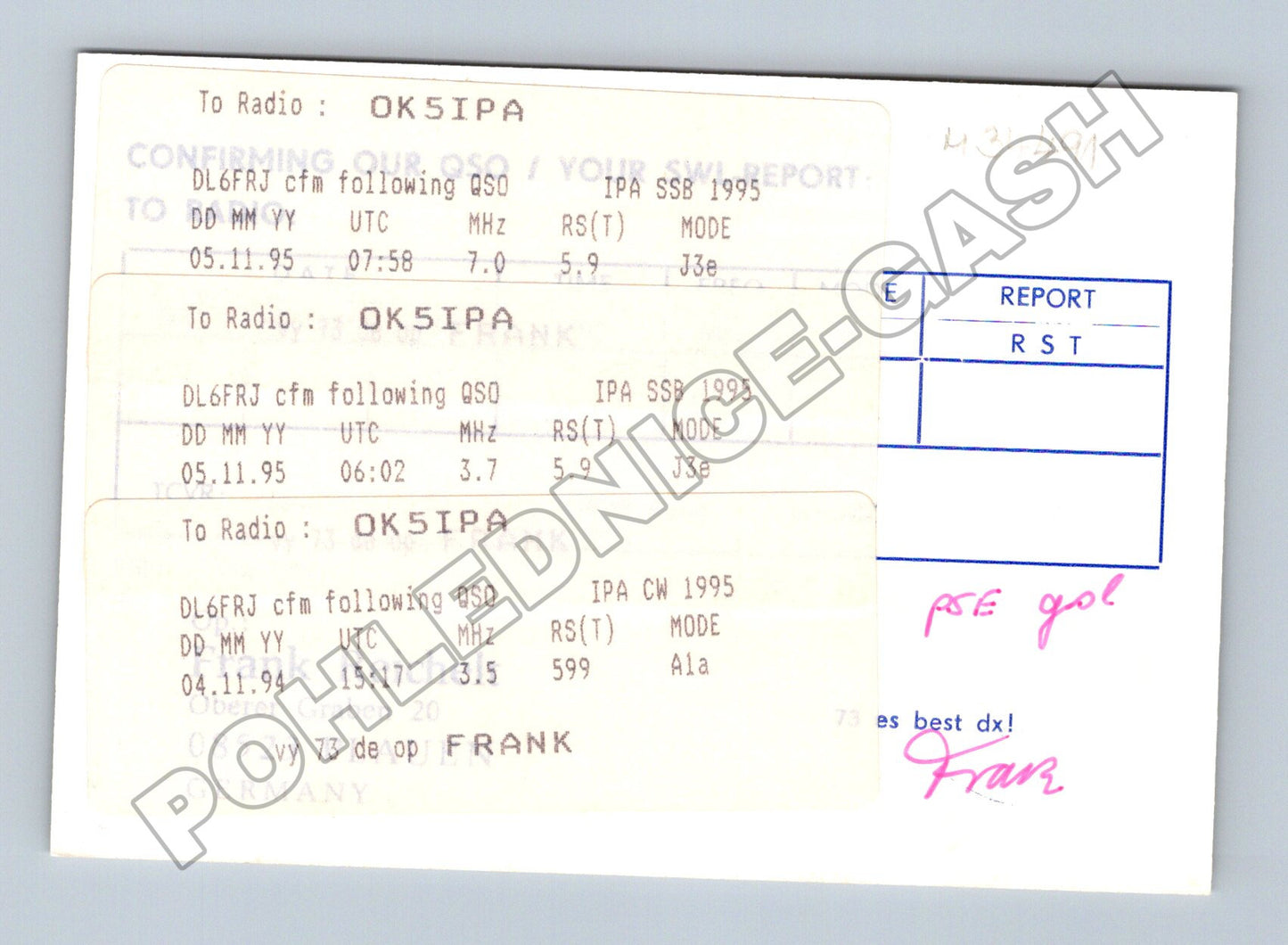 Pohlednice Německo Plauen QSL radioamatérská karta 1995 (M34491)