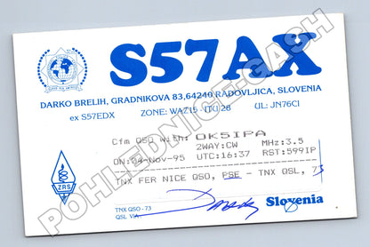 Pohlednice Slovinsko S57AX QSL karta radioamatér 1995 (M34493)
