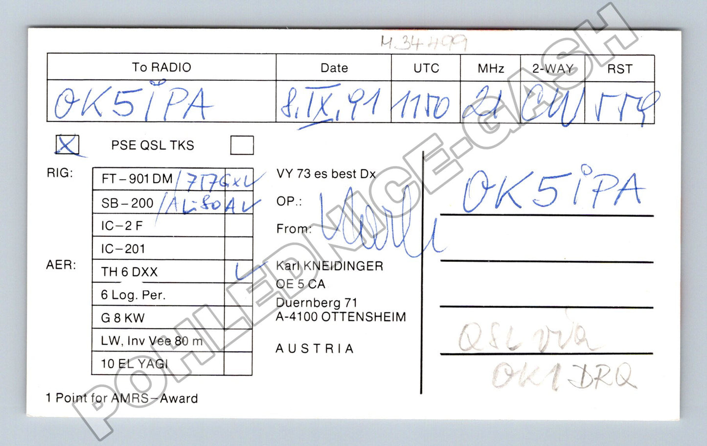 Pohlednice Rakousko Austrian Military Radio QSL OE 5 CA 1991 (M34499)