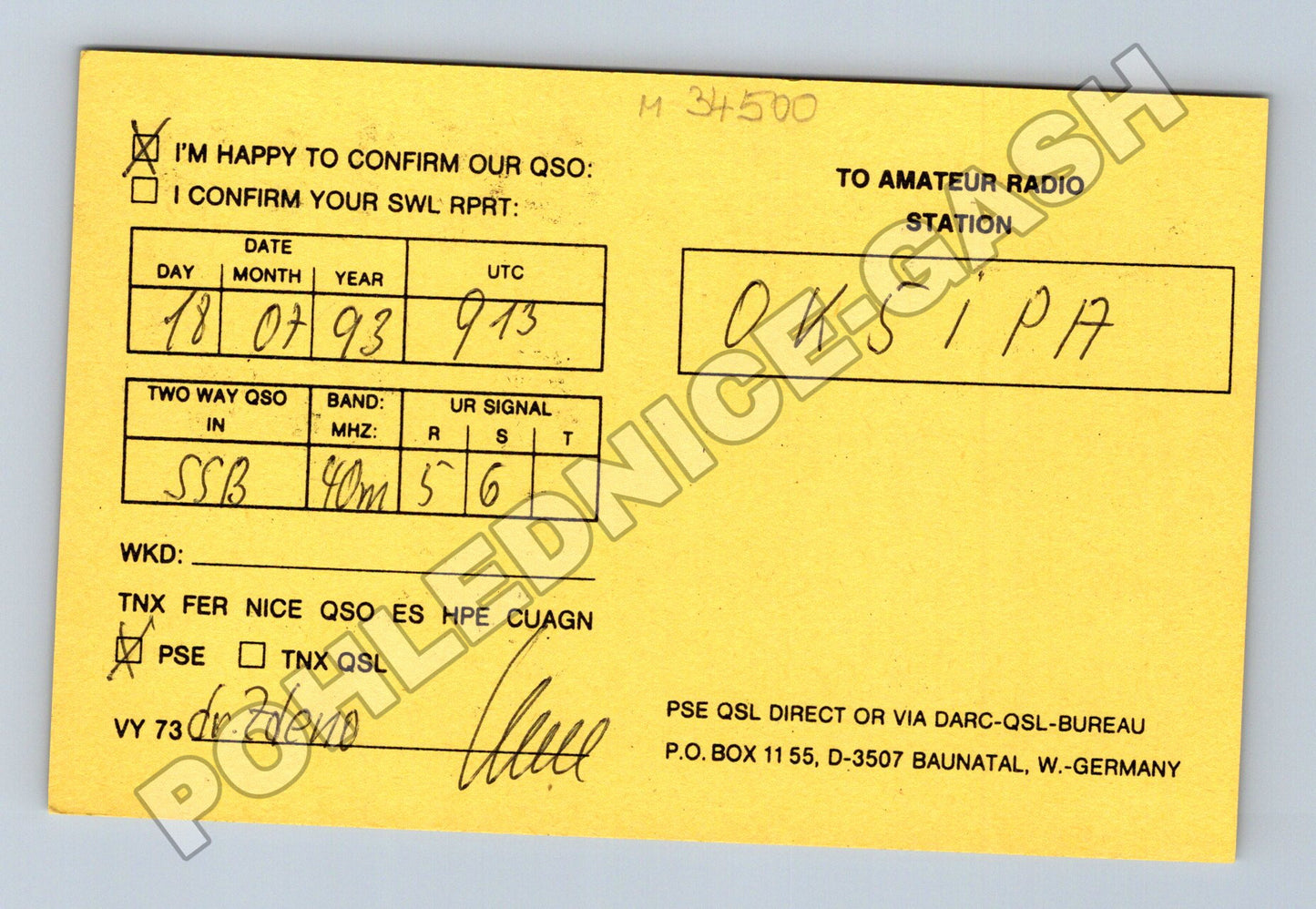 Pohlednice Německo radioamatérská karta 1993 (M34500)