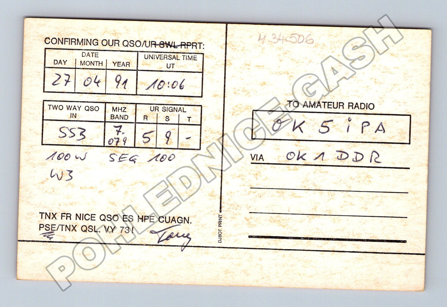 Pohlednice Německo radioamatérská QSL karta DK5JA 1991 (M34506)