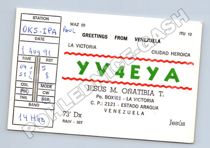 Pohlednice Venezuela QSL karta La Victoria 1991 (M34508)