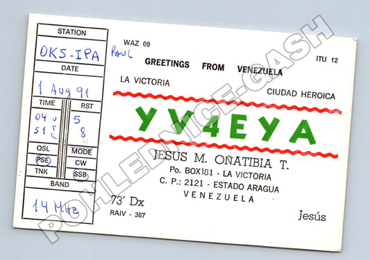 Pohlednice Venezuela QSL karta La Victoria 1991 (M34508)