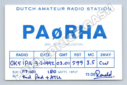 Pohlednice Holandsko radioamatérská QSL karta PA0RHA 1992 (M34510)