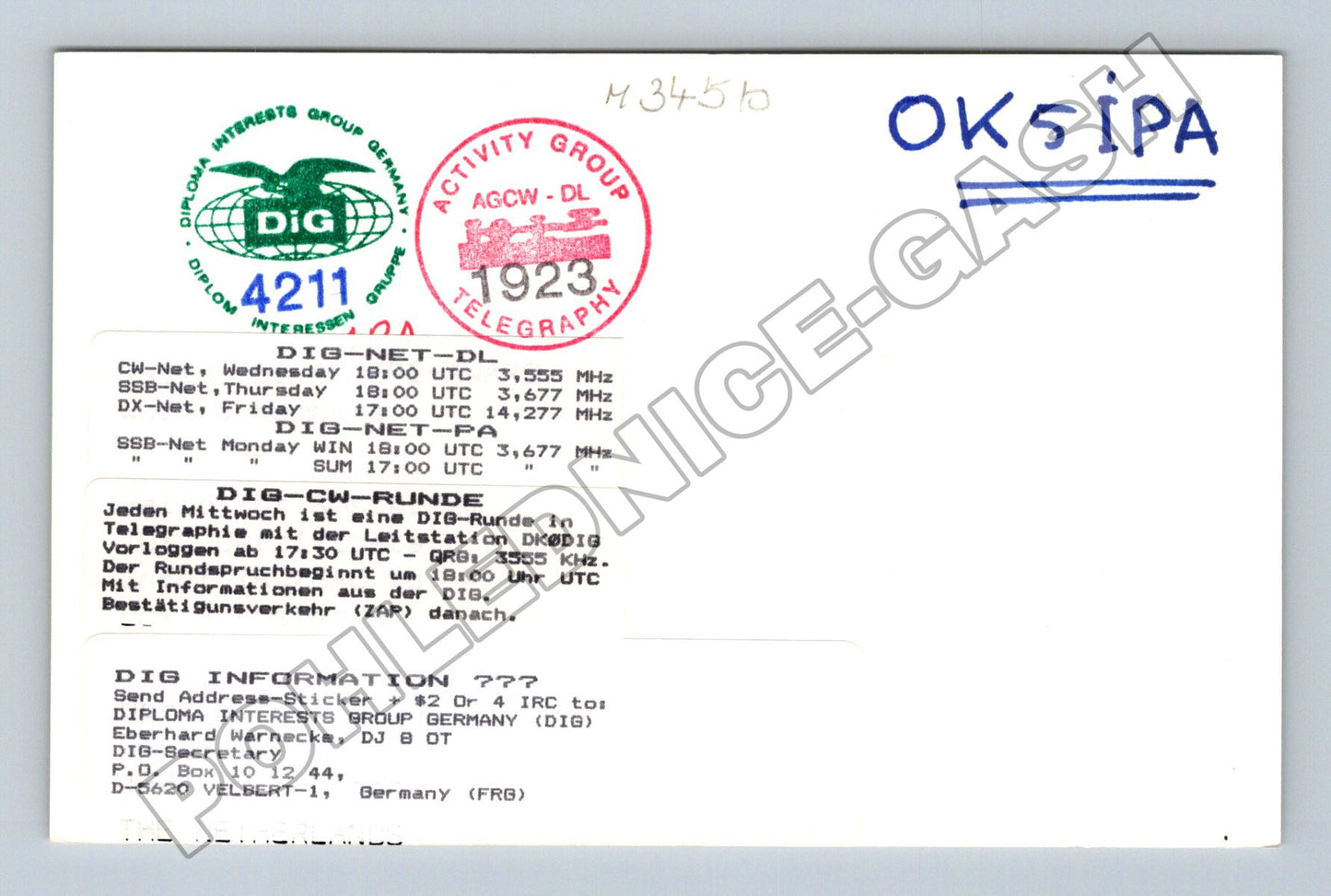 Pohlednice Holandsko radioamatérská QSL karta PA0RHA 1992 (M34510)