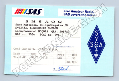 Pohlednice Švédsko QSL karta SAS 1991 (M34511)