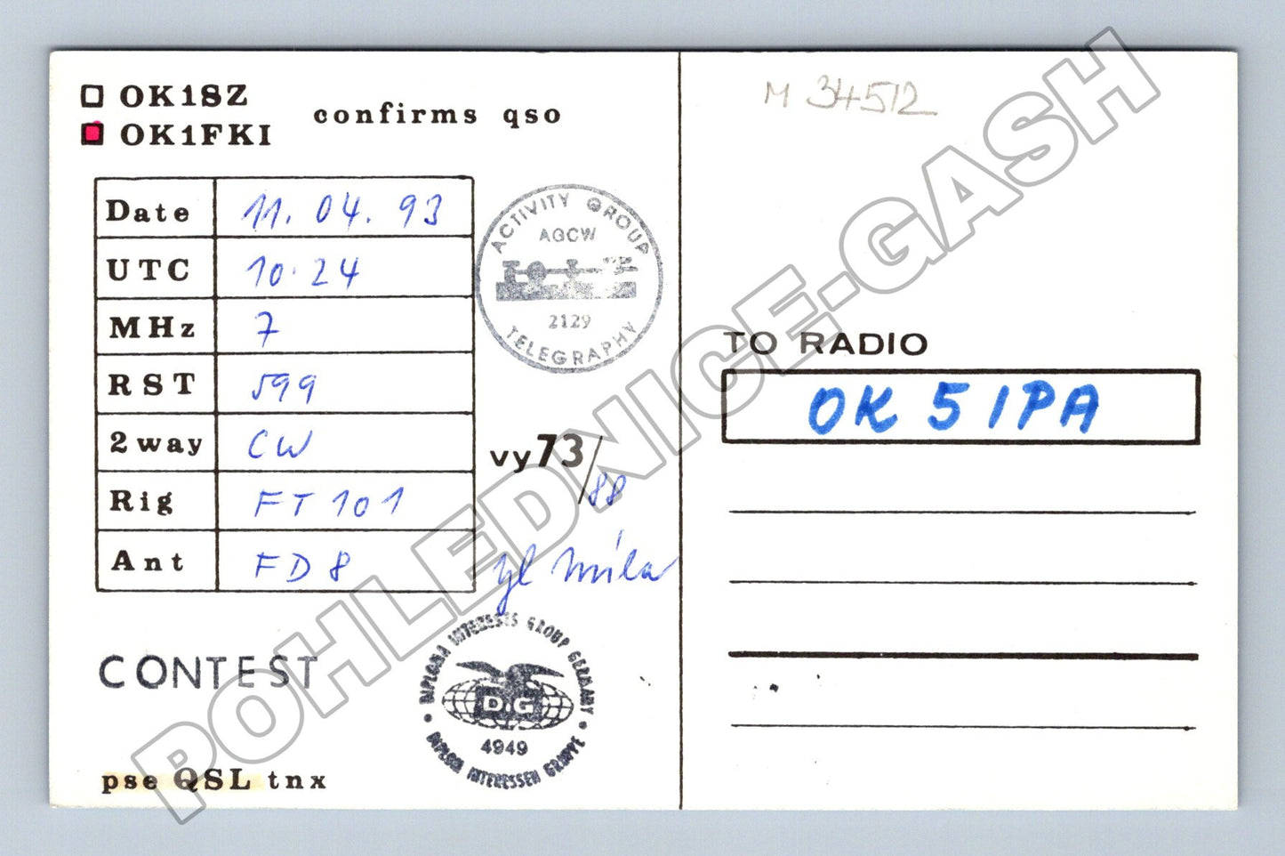 Pohlednice Praha radioamatérská QSL karta 1993 (M34512)