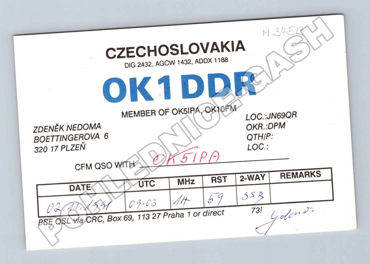 Pohlednice Československo QSL OK1DDR Plzeň 1991 (M34513)