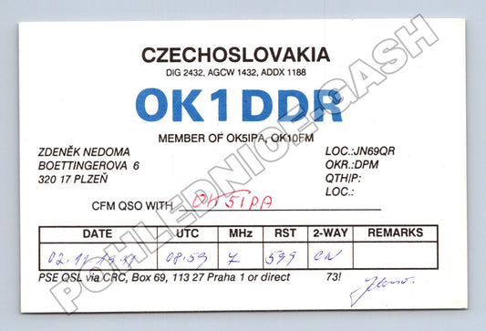 Pohlednice Československo QSL karta OK1DDR Plzeň 1991 (M34515)