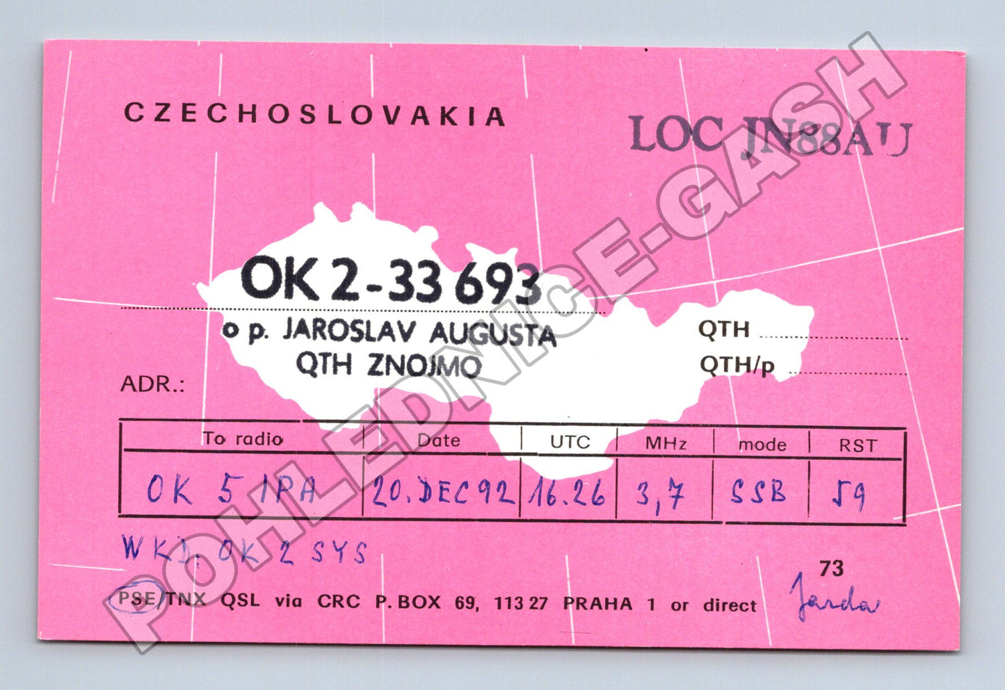 Pohlednice Československo QSL karta Znojmo 1992 (M34517)