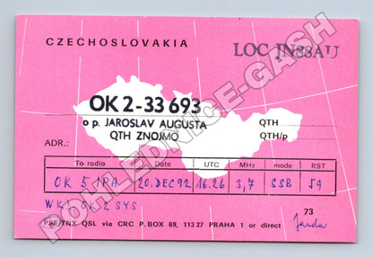 Pohlednice Československo QSL karta Znojmo 1992 (M34517)