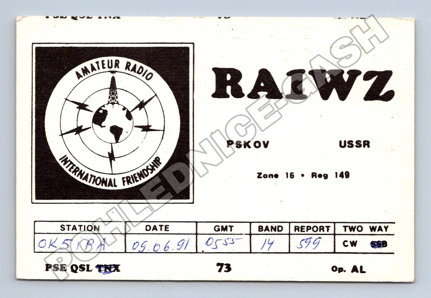 Pohlednice Rusko QSL karta RA1WZ OK5IPA 1991 (M34518)