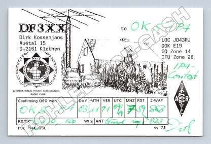 Pohlednice Německo QSL karta radioamatér DF3XX 1991 (M34523)