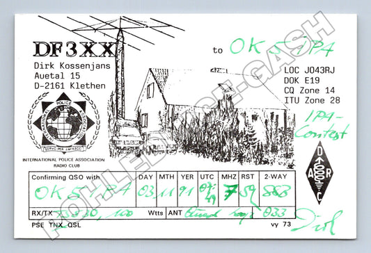 Pohlednice Německo QSL karta radioamatér DF3XX 1991 (M34523)