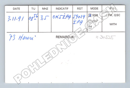 Pohlednice Francie QSL karta amatérské rádio 1991 (M34525)