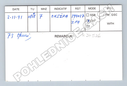 Pohlednice Francie QSL karta amatérské rádio 1991 (M34526)