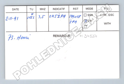 Pohlednice Francie QSL karta FF6IPA OK5IPA 1991 (M34527)
