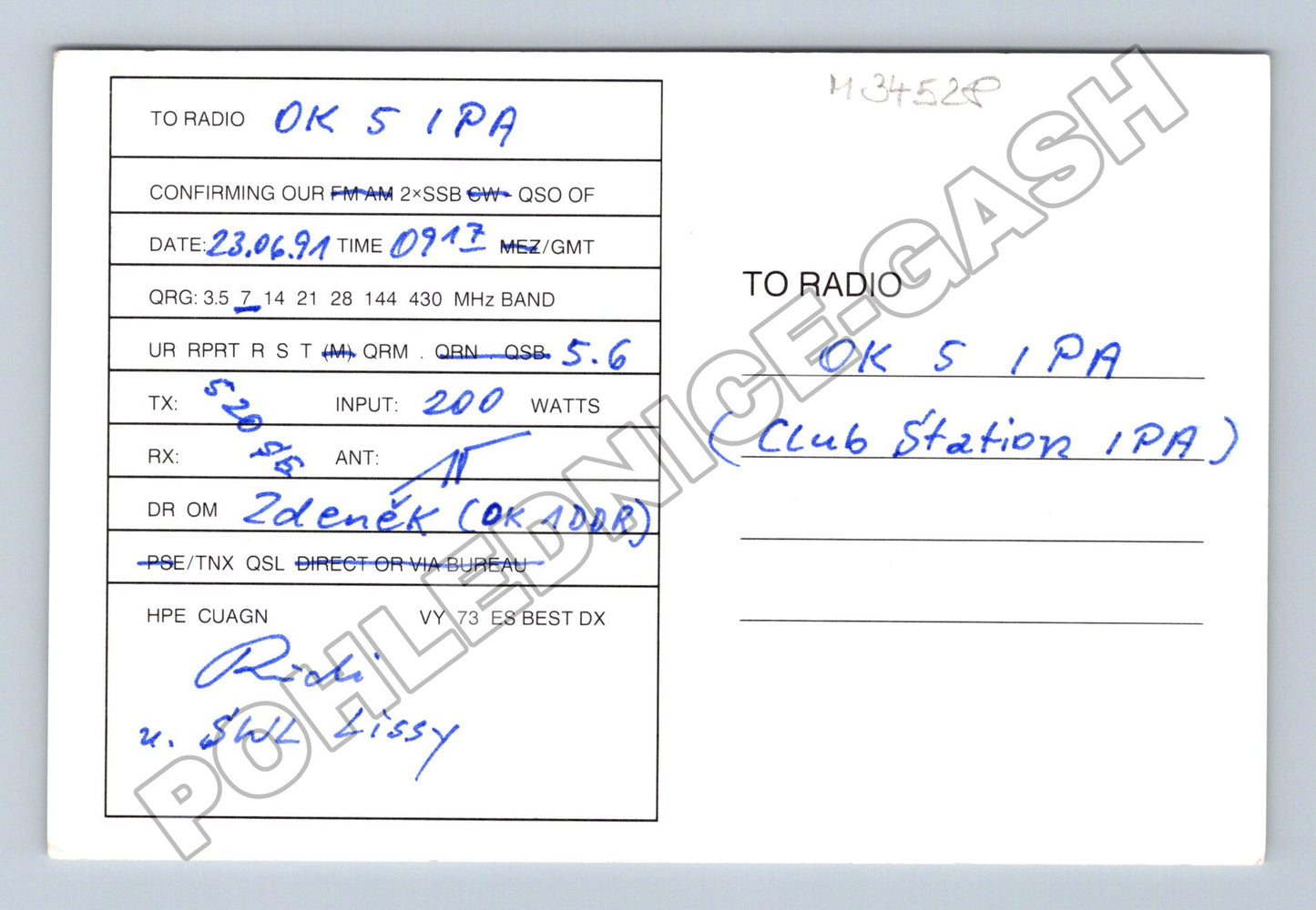 Pohlednice Holandsko Erica QSL karta 1991 (M34528)