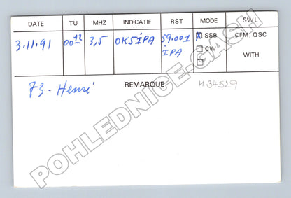 Pohlednice Francie QSL karta amatérské rádio 1991 (M34529)