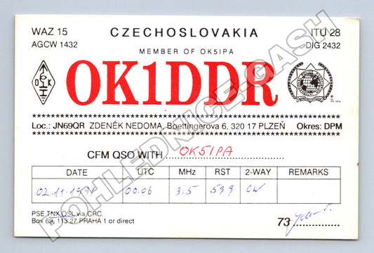 Pohlednice Plzeň radioamatérská QSL karta 1991 (M34530)