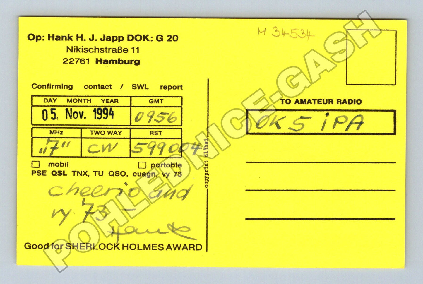Pohlednice Německo International Police Assn. QSL 1994 (M34534)