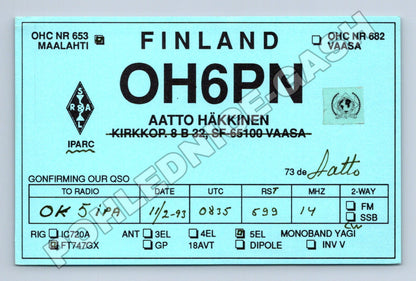 Pohlednice Finland OH6PN QSL karta 1993 (M34535)