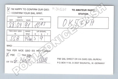 Pohlednice Německo QSL karta DK1LU 1991 (M34538)