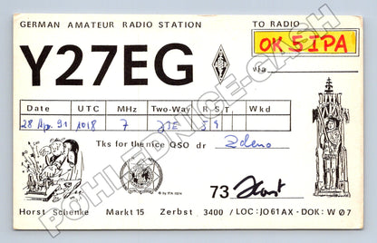 Pohlednice Německo Zerbst amatérské rádio QSL 1991 (M34539)