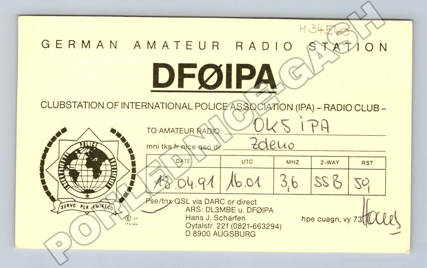 Pohlednice Německo IPA radio klub QSL karta 1991 (M34540)
