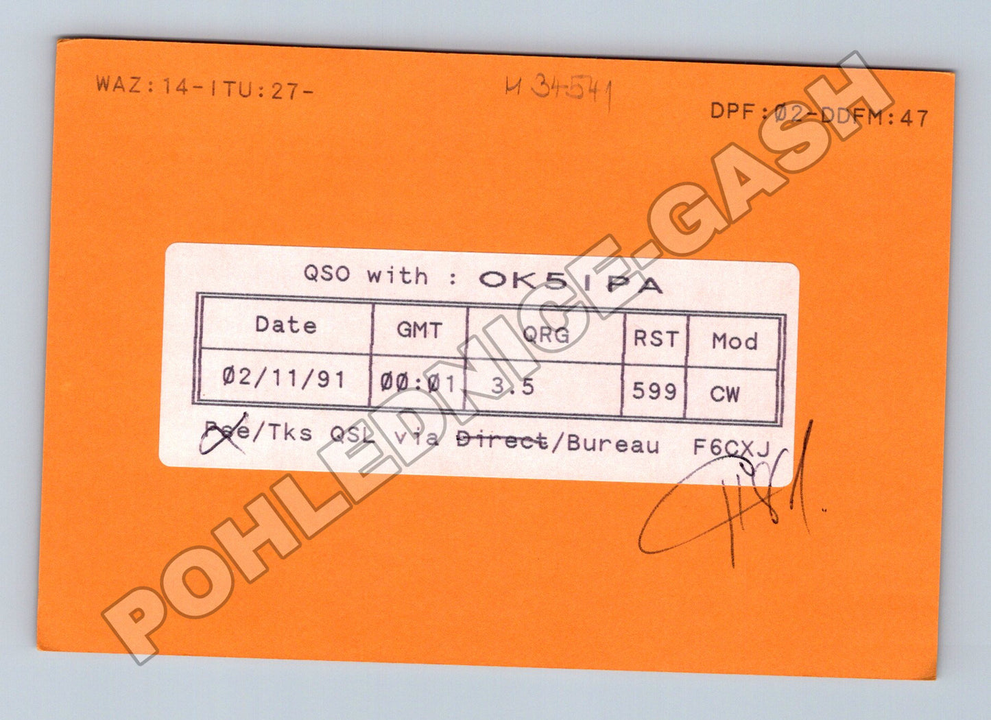 Pohlednice Francie QSL karta amatérské rádio 1991 (M34541)