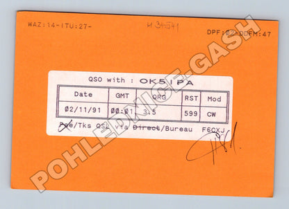 Pohlednice Francie QSL karta amatérské rádio 1991 (M34541)