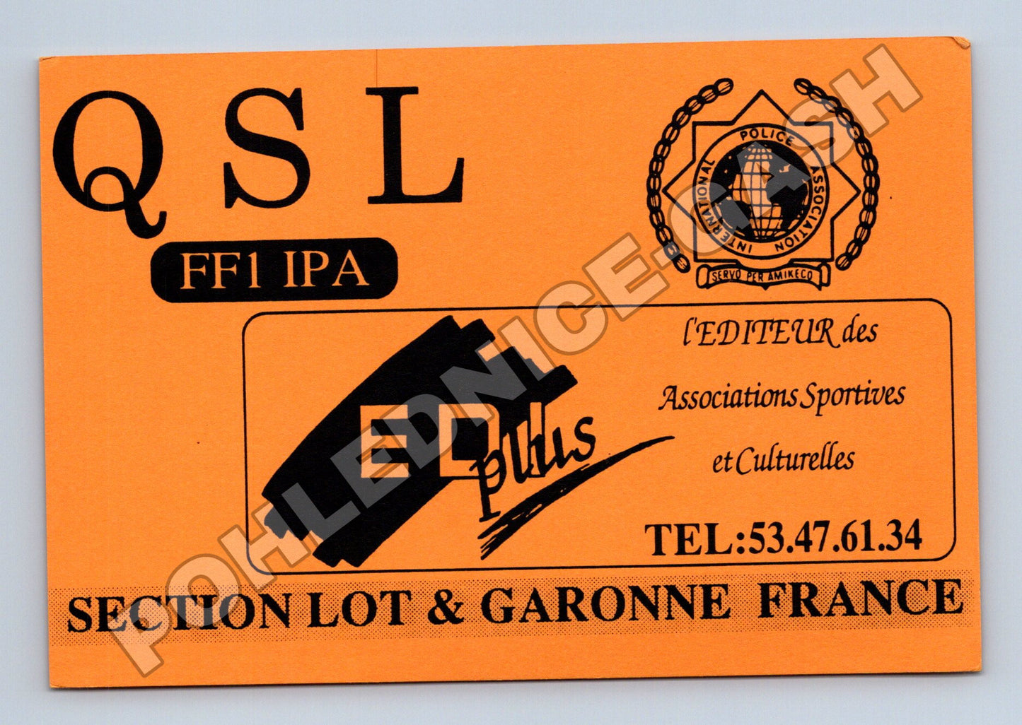 Pohlednice Francie QSL karta FF1 IPA policie 1991 (M34542)