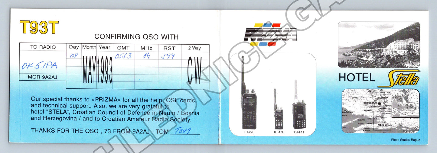 Pohlednice Bosna a Hercegovina Neum QSL Hotel Stela 1993 (M34544)