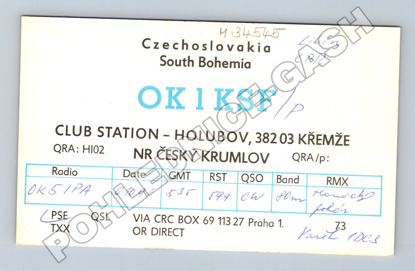 Pohlednice Holubov QSL karta OK1KSF 1991 (M34545)