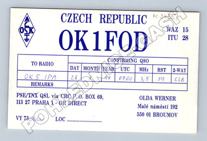 Pohlednice Broumov klášter QSL OK1FOD 1994 (M34551)
