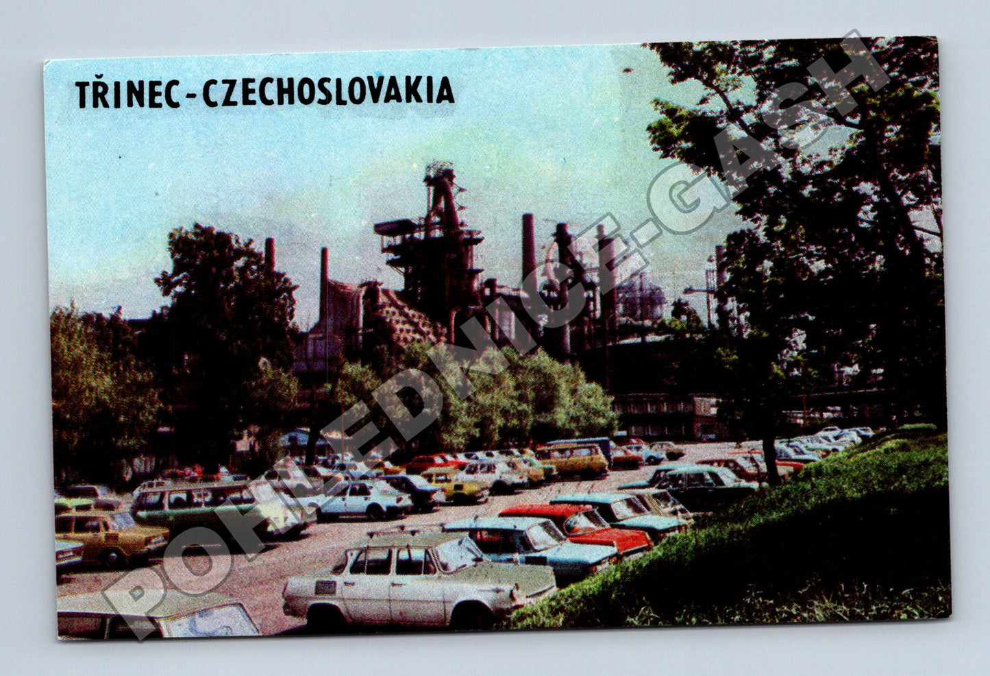 Pohlednice Třinec Železárny s auty 1989 (M34554)