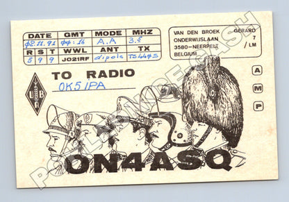 Pohlednice Belgie QSL karta amatérské rádio ON4ASQ 1991 (M34557)