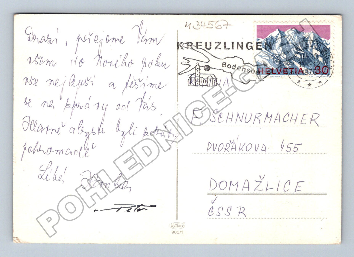Pohlednice Švýcarsko zasněžený les vánoční a PF (M34567)