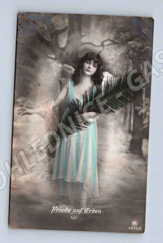 Pohlednice dívka s palmou Friede auf Erden 1917 (M3457)