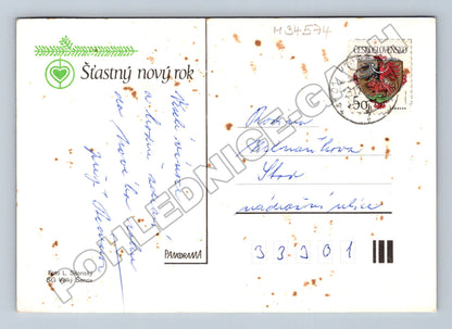 Pohlednice zimní krajina s lyžařskou stopou (M34574)