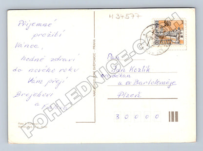 Pohlednice Radostné Vánoce zimní scéna (M34577)