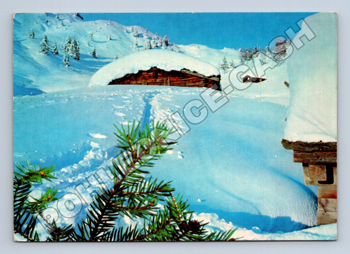 Pohlednice zimní motiv chalupy Nový rok 1975 (M34579)